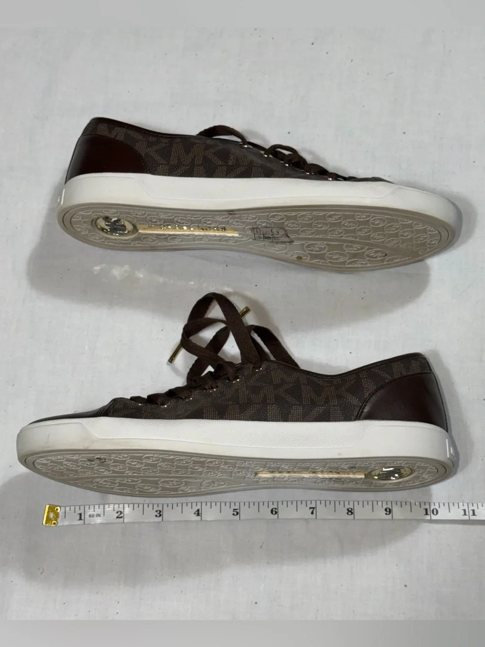Michael Kors City MK Monogram Sneakers Women 9.5M Brown Leather Lace Up